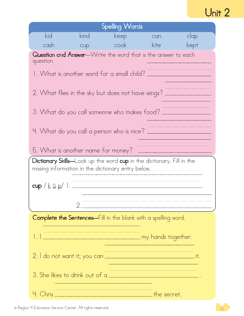 Connecting Spelling Rules to Reading and Writing, Grade 2, Student Edition page 11