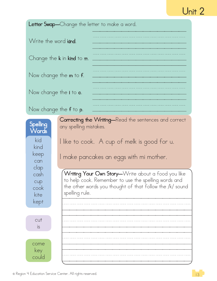 Connecting Spelling Rules to Reading and Writing, Grade 2, Student Edition page 13