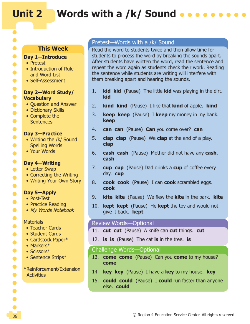 Connecting Spelling Rules to Reading and Writing, Grade 2, Teacher Edition page 36