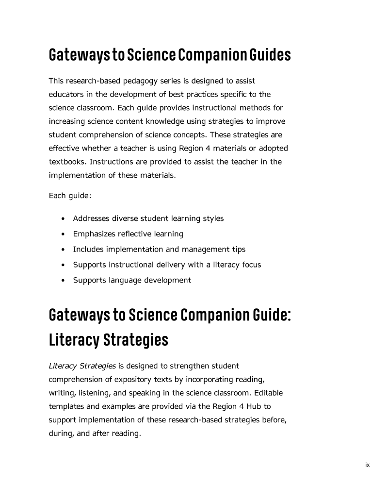 Literacy Strategies page ix