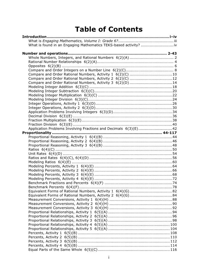 Engaging Mathematics, Volume I: Grade 6 page iv