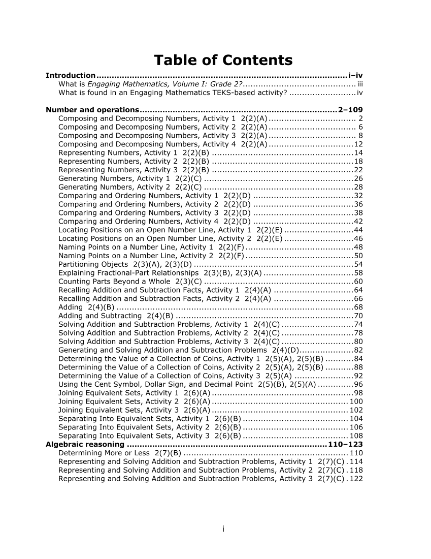 Engaging Mathematics, Volume I: Grade 2 Spanish page iv