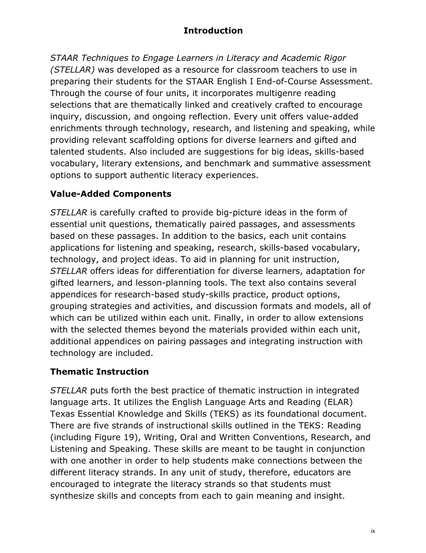 STAAR® Techniques to Engage Learners in Literacy and Academic Rigor (STELLAR), English I page 4