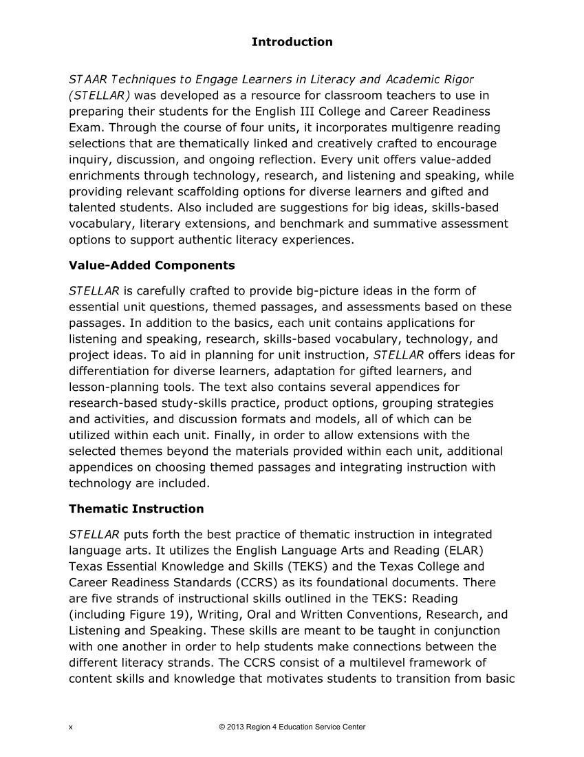 STAAR® Techniques to Engage Learners in Literacy and Academic Rigor (STELLAR), English III page 5