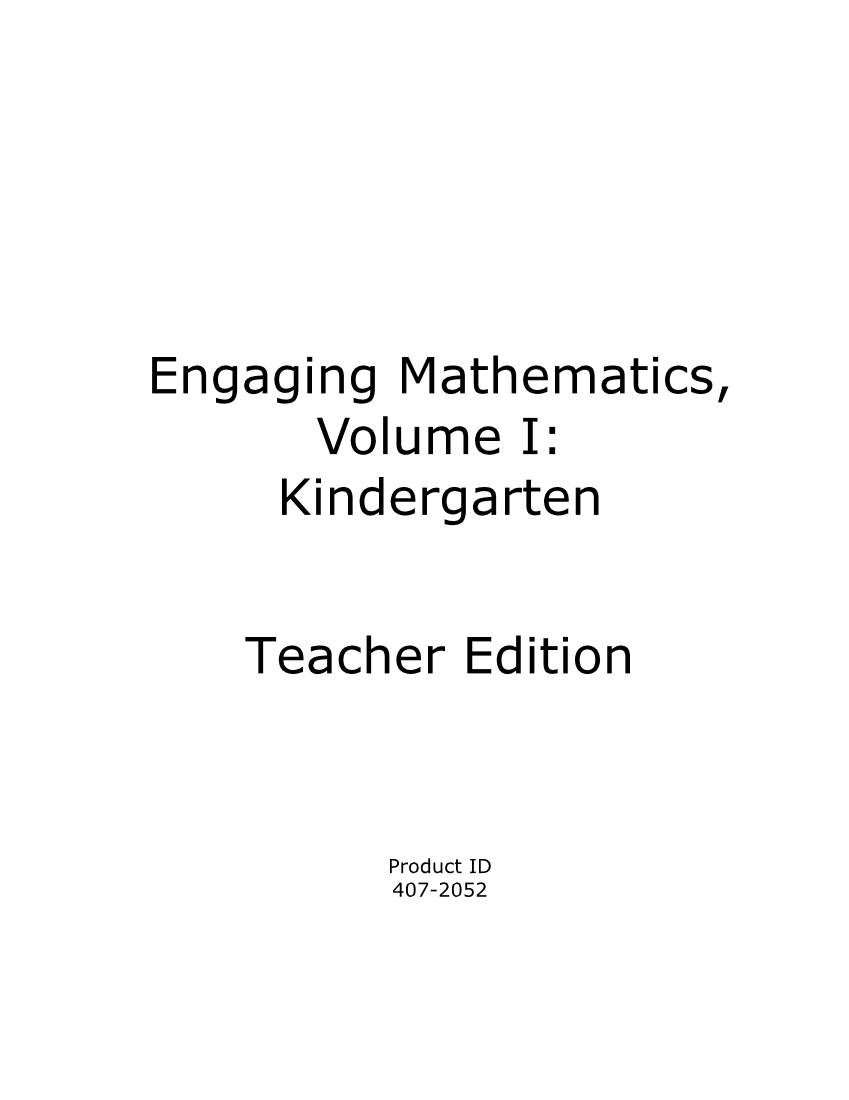 Engaging Mathematics, Volume I: Kindergarten page i