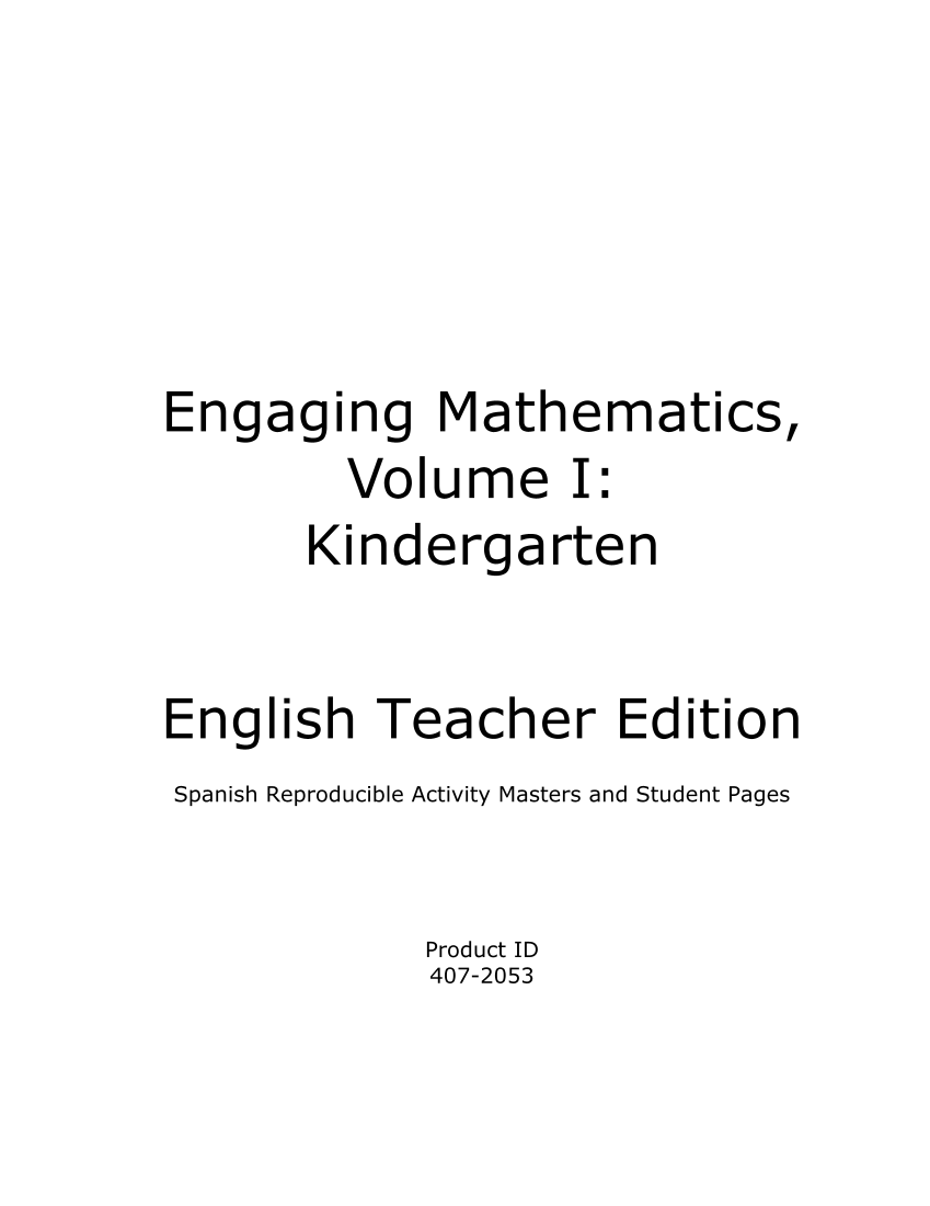 Engaging Mathematics, Volume I: Kindergarten Spanish page i