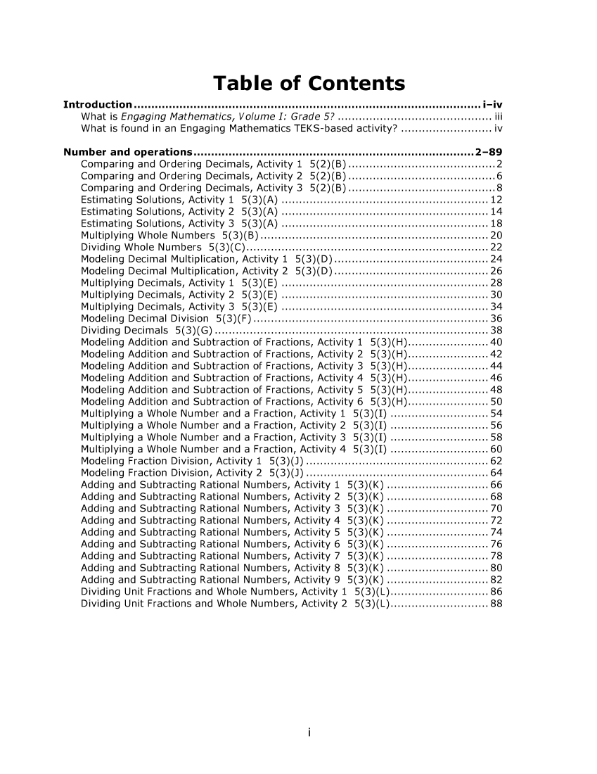 Engaging Mathematics, Volume I: Grade 5 page iv