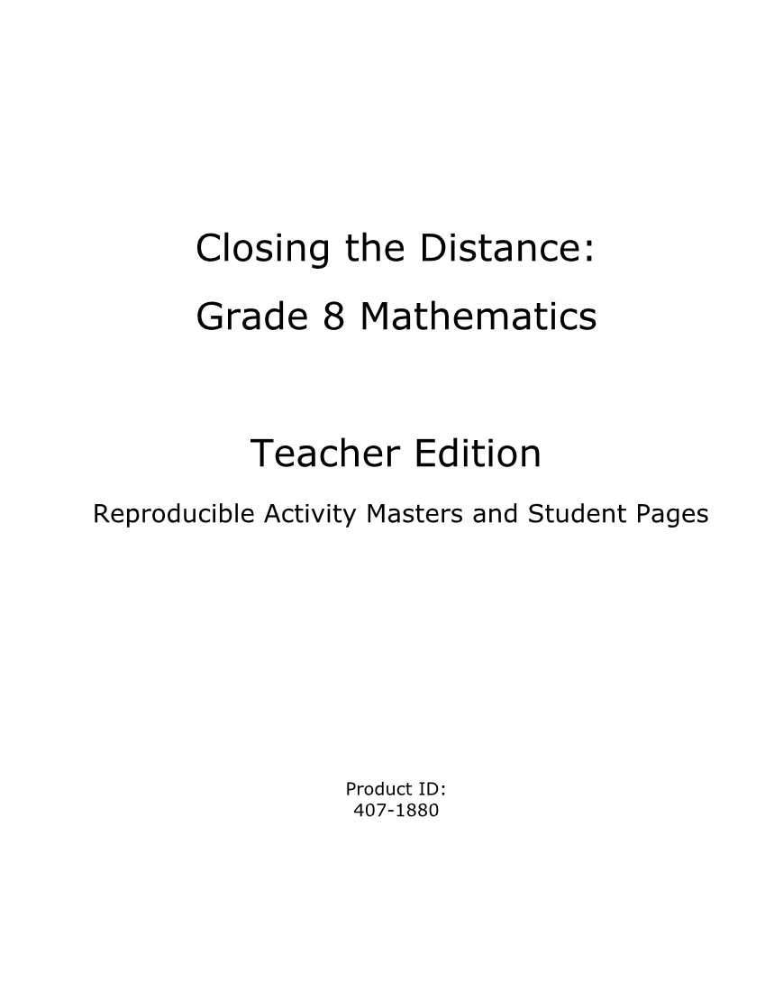 Closing the Distance: Grade 8 Mathematics page 2