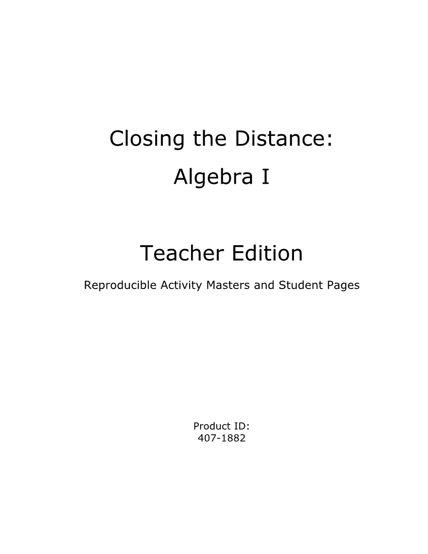 Closing the Distance: Algebra I page 2