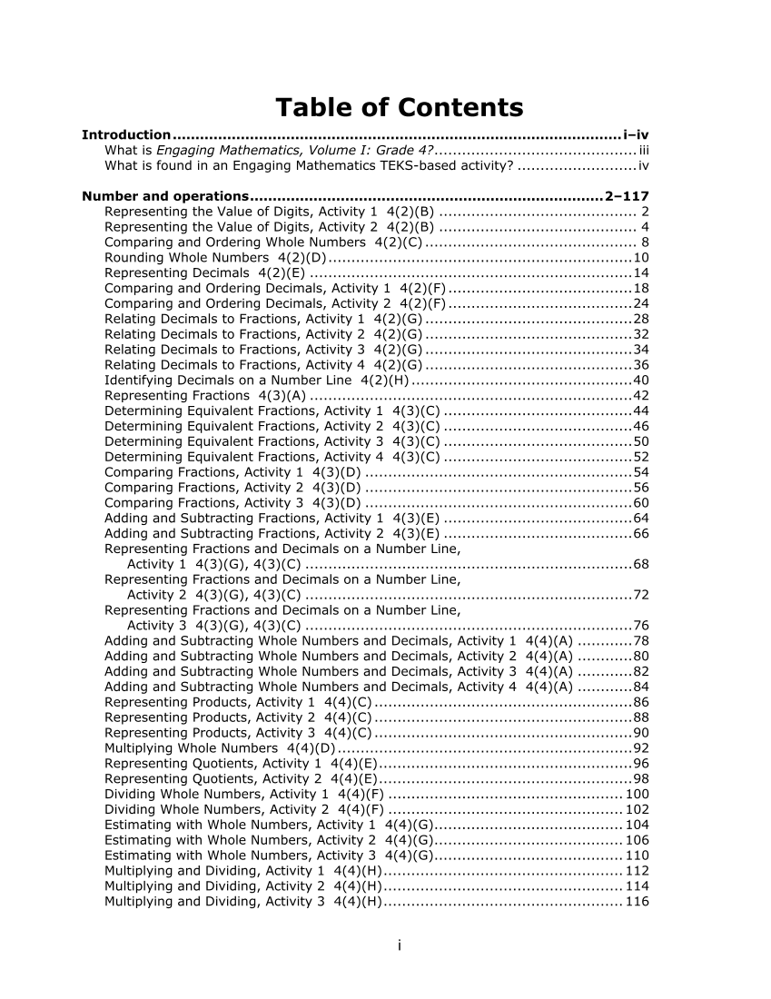 Engaging Mathematics, Volume I: Grade 4 page 4