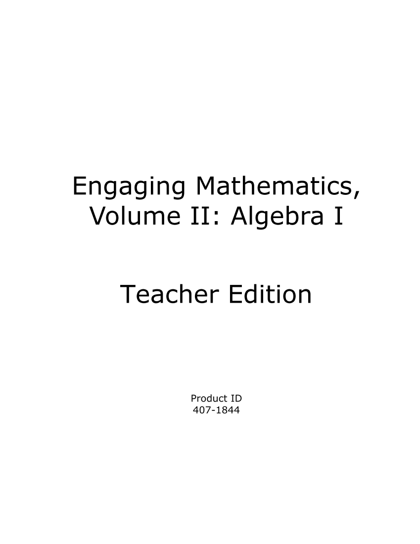 Engaging Mathematics, Volume II: Algebra I page 2