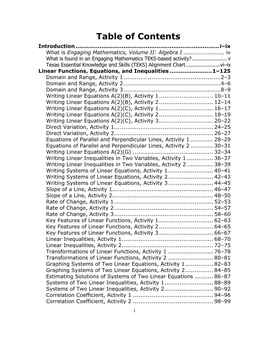 Engaging Mathematics, Volume II: Algebra I page 5