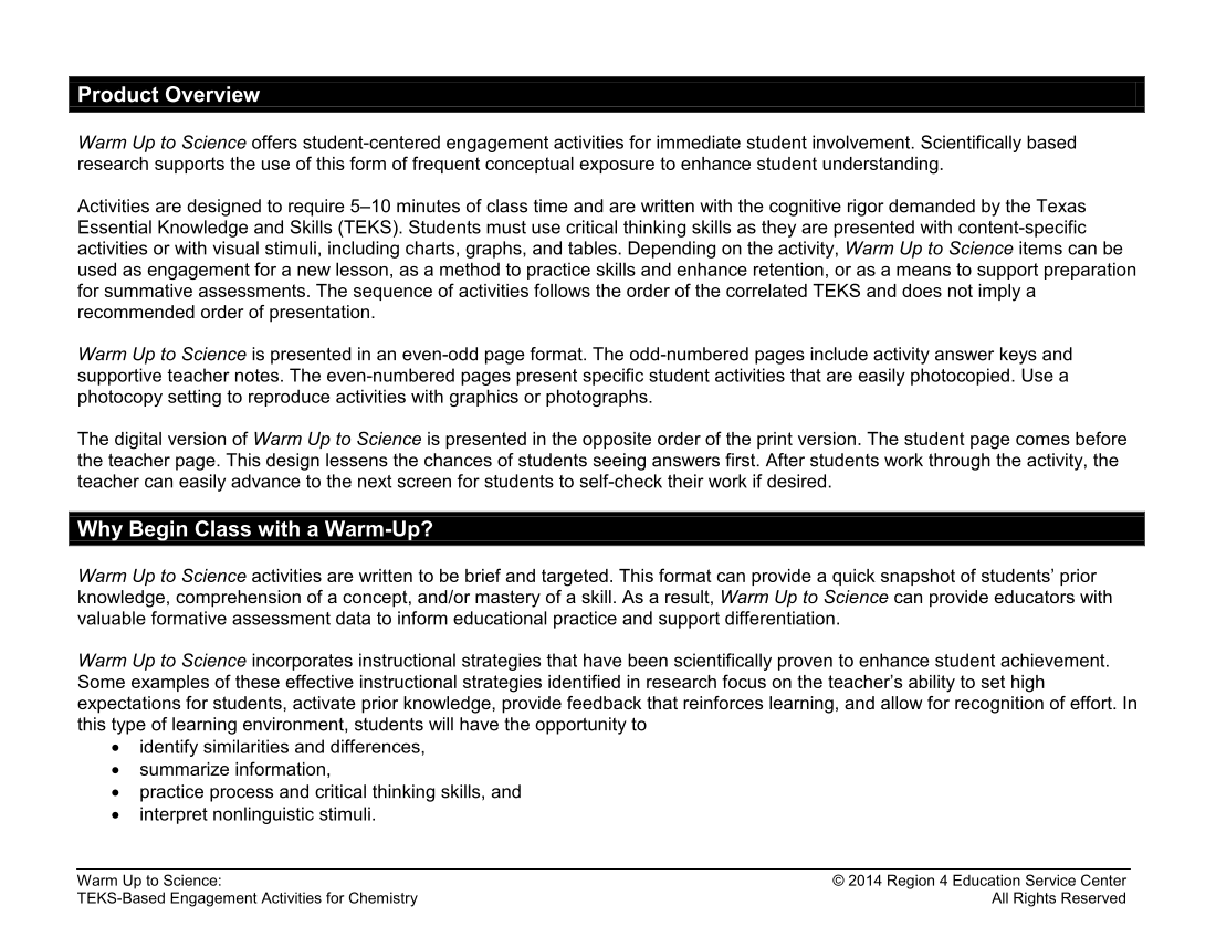 Warm Up to Science: TEKS-Based Engagement Activities for Chemistry page 12