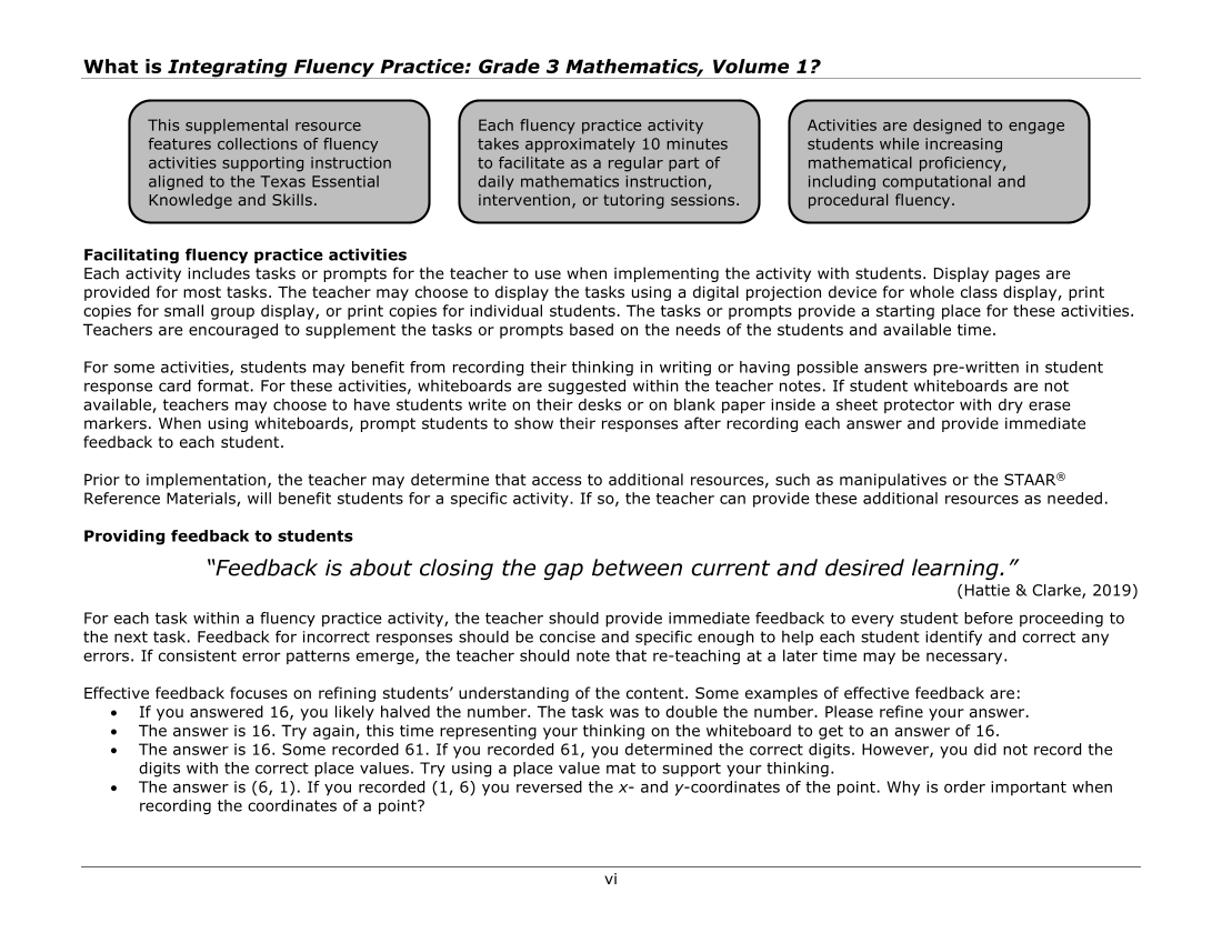 Integrating Fluency Practice: Grade 3 Mathematics, Volume 1 page vi