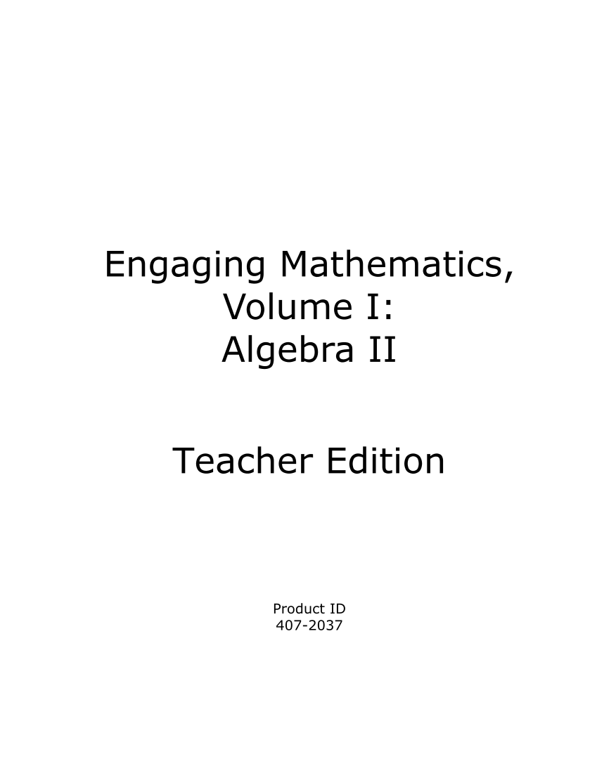 Engaging Mathematics, Volume I: Algebra 2 page 1